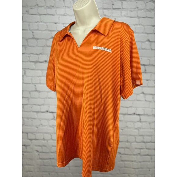 Whataburger Orange Striped V Neck Collard Breathable Uniform Top Size Large L - Picture 9 of 11